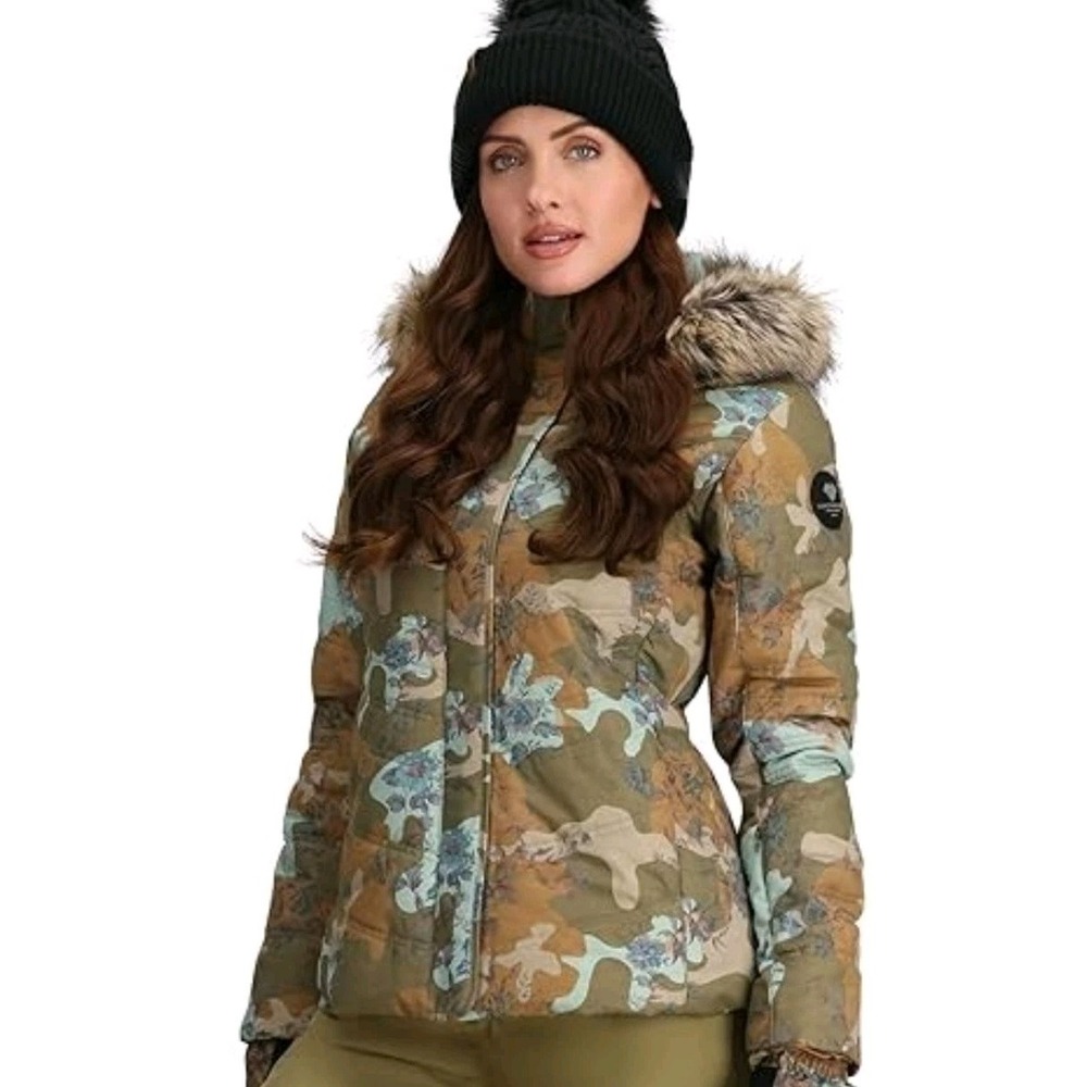 Obermeyer Tuscany II Jacket‎ Vintage Floral Camo Sz 6 w/removable Faux Fur Hood
